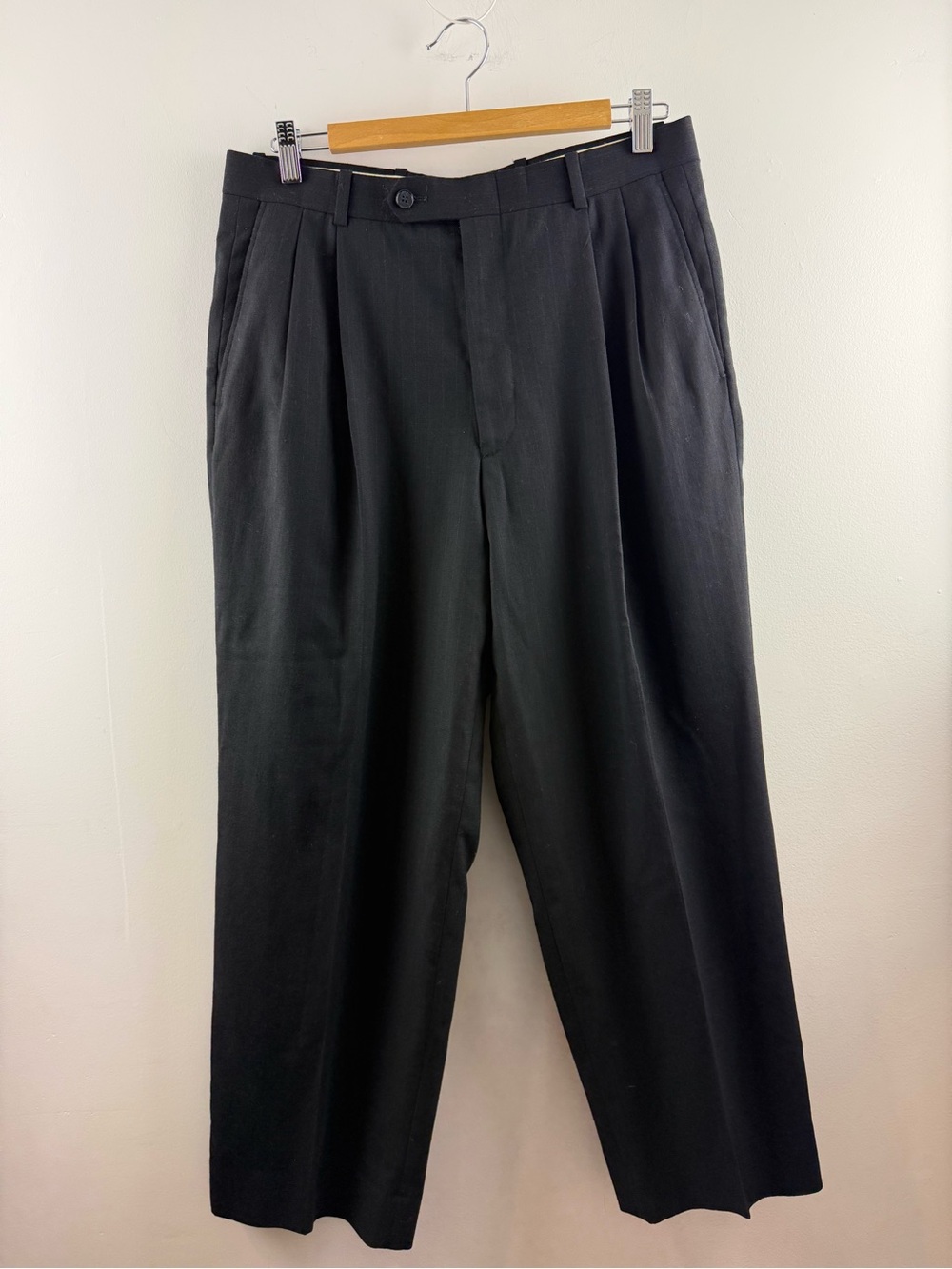 Vintage 90s High Waisted Pleated Wool Trousers Pinstripe Pants 30